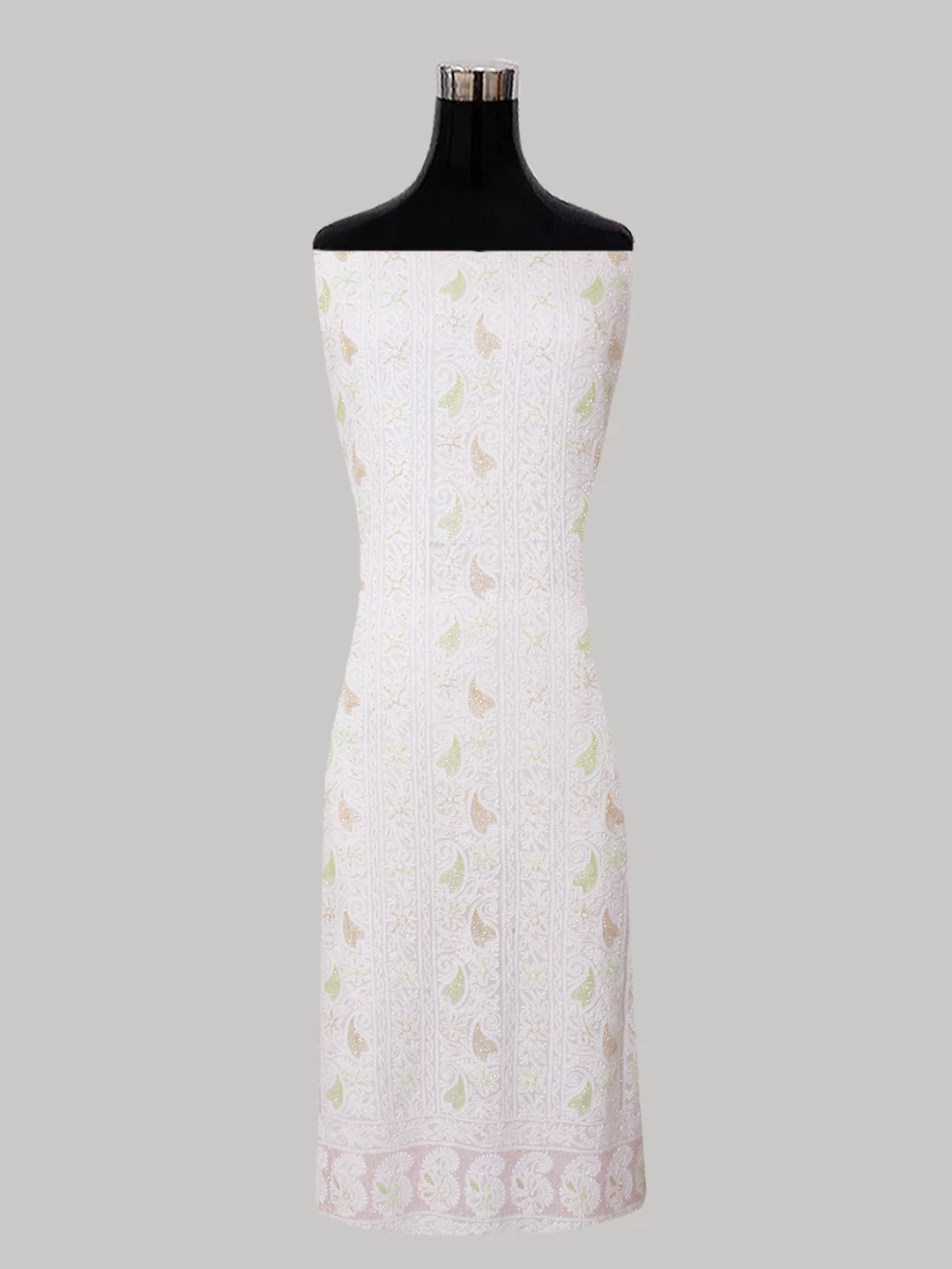 Ada Hand Embroidered White Viscose Georgette Lucknowi Chikankari Unstitched Kurta Dupatta Set With Cutdana Work 01A397266