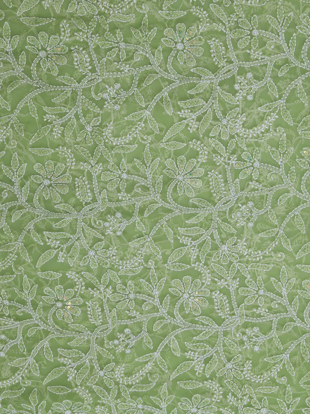 Ada Hand Embroidered Apple Green Georgette Lucknowi Chikankari Saree/Blouse With Pearl Work 01A304733
