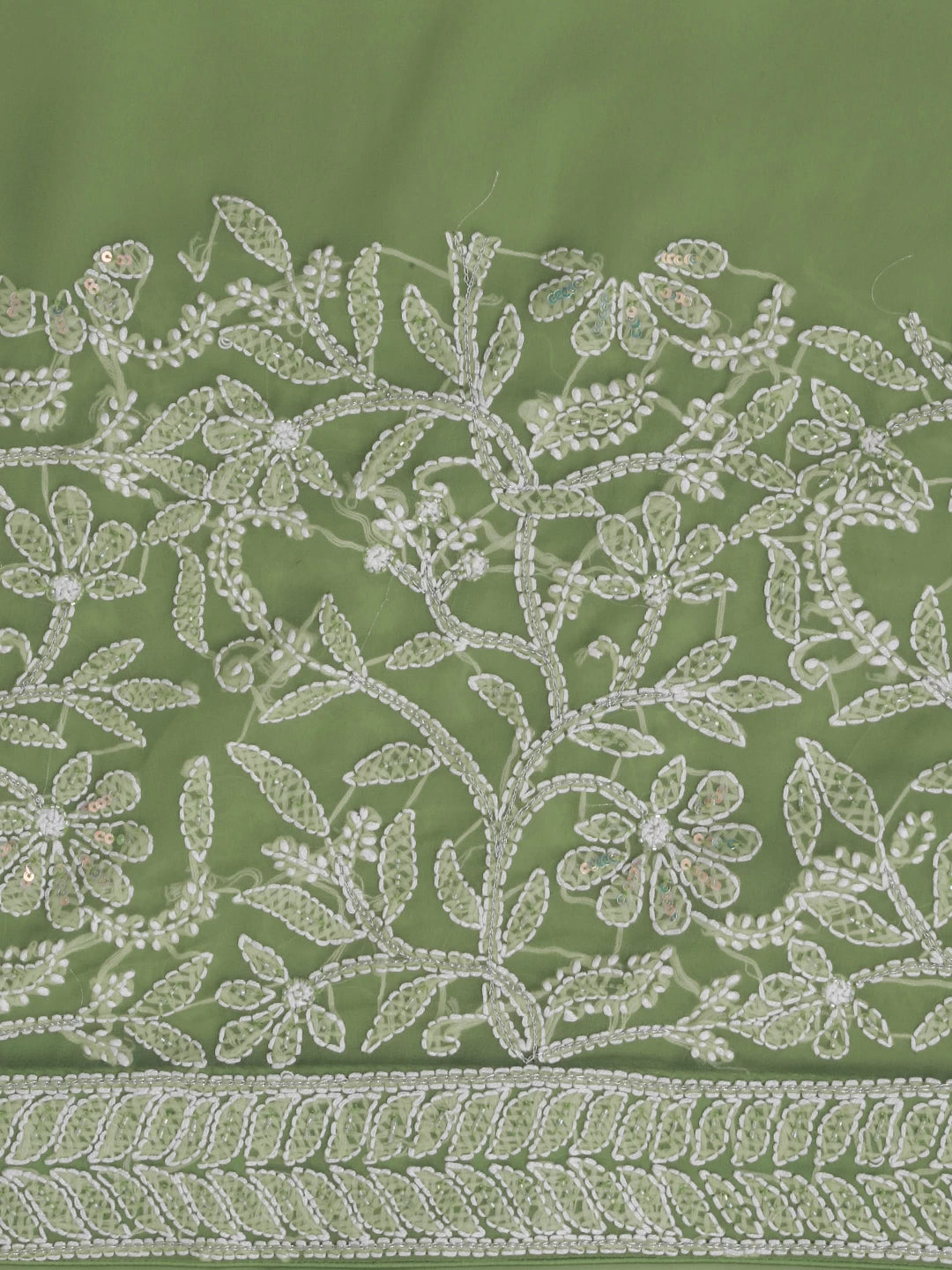 Ada Hand Embroidered Apple Green Georgette Lucknowi Chikankari Saree/Blouse With Pearl Work 01A304733