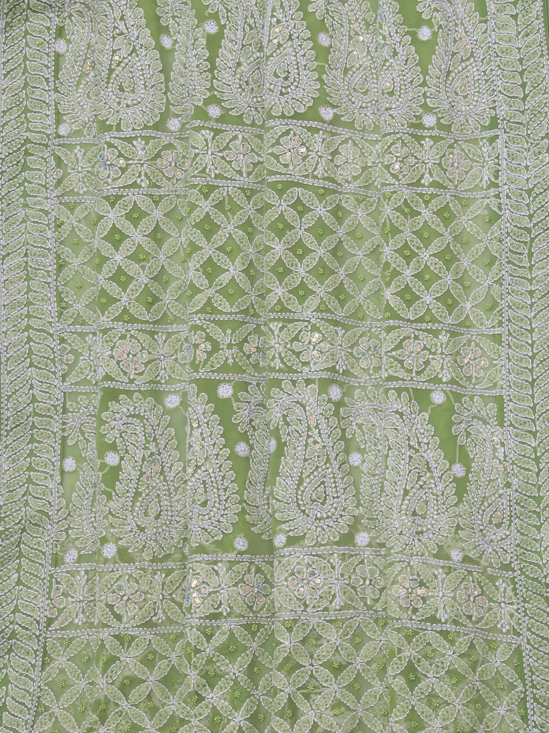 Ada Hand Embroidered Apple Green Georgette Lucknowi Chikankari Saree/Blouse With Pearl Work 01A304733