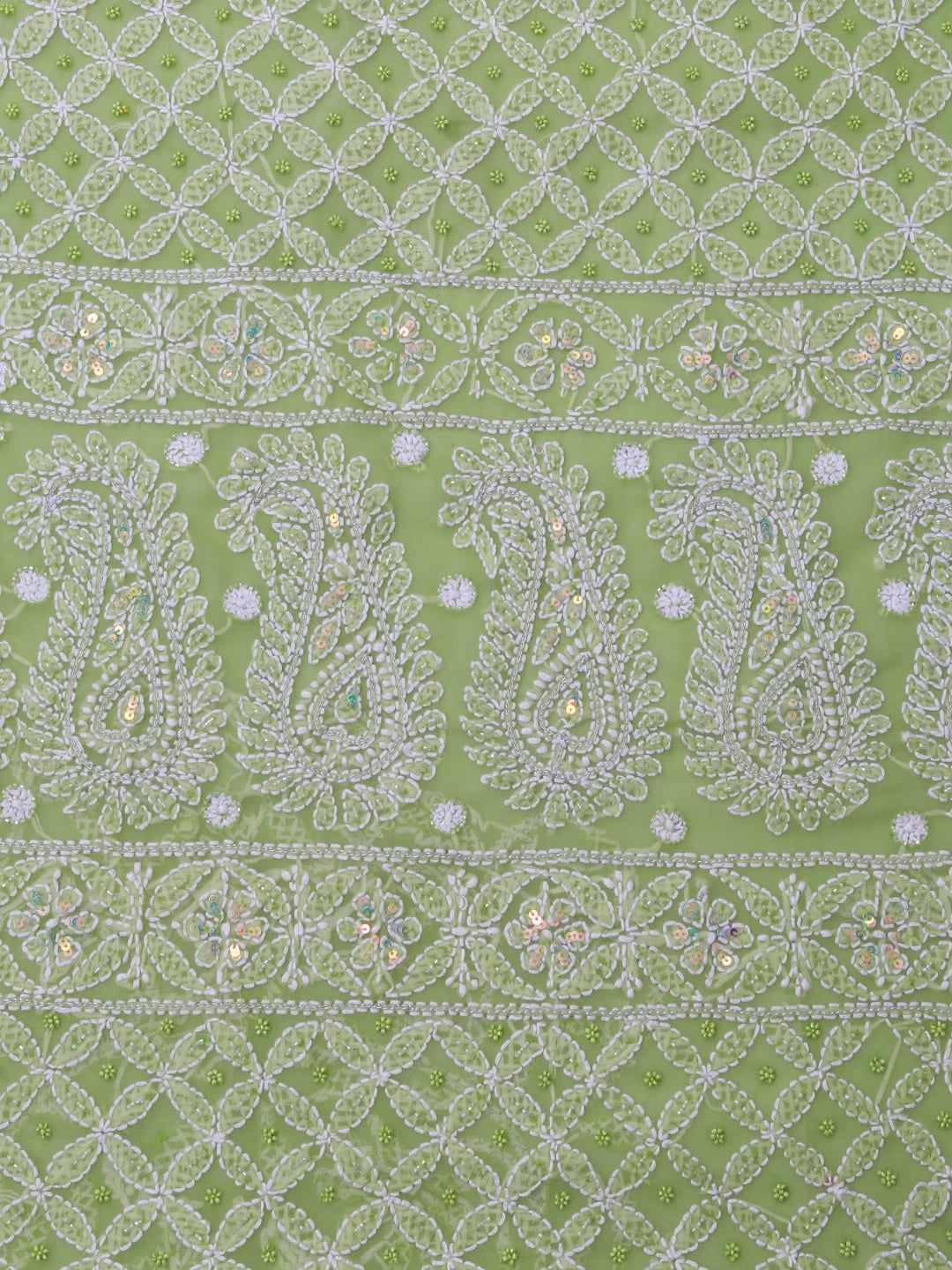 Ada Hand Embroidered Apple Green Georgette Lucknowi Chikankari Saree/Blouse With Pearl Work 01A304733