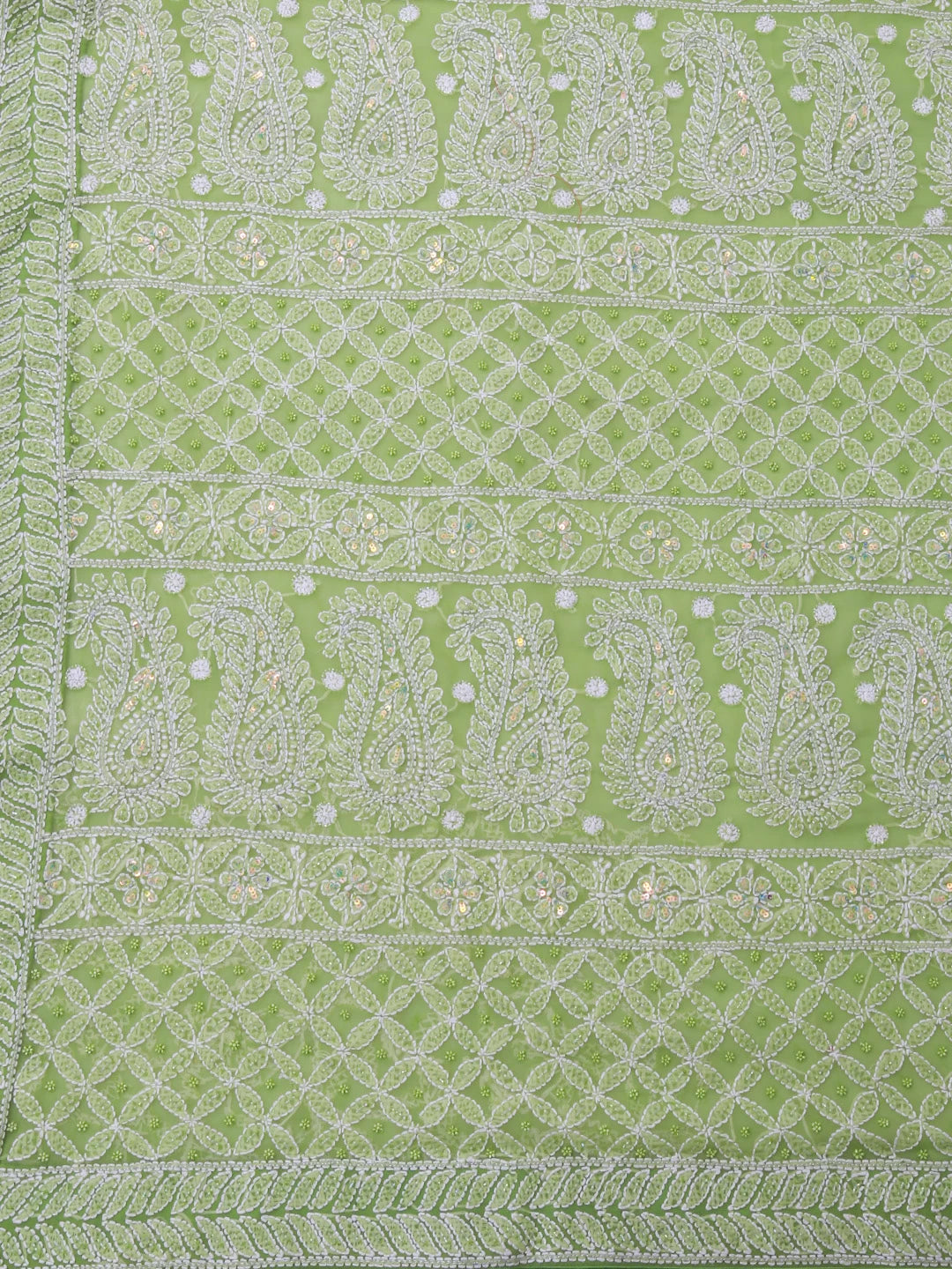 Ada Hand Embroidered Apple Green Georgette Lucknowi Chikankari Saree/Blouse With Pearl Work 01A304733