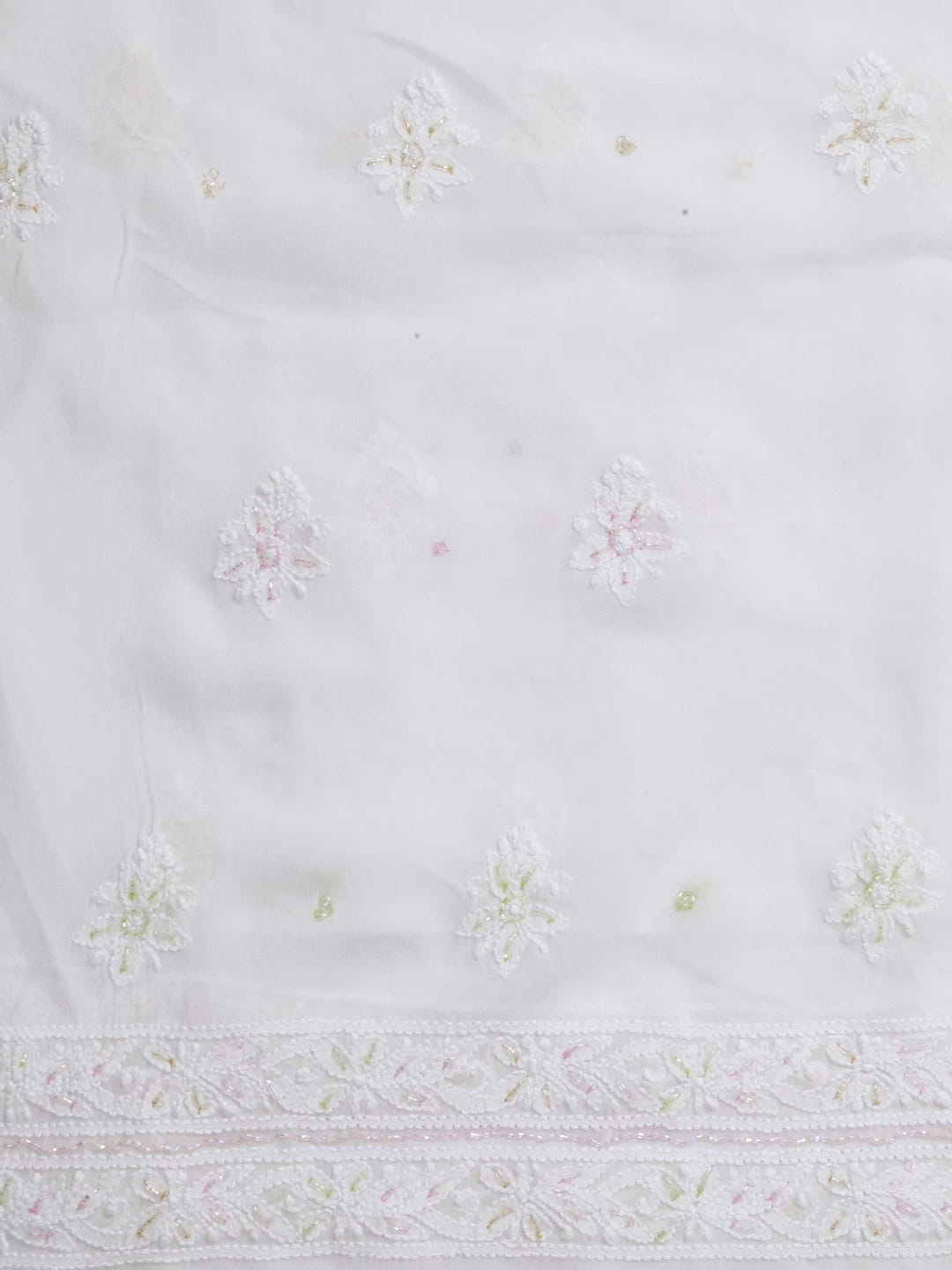 Ada Hand Embroidered White Viscose Georgette Lucknowi Chikankari Unstitched Kurta Dupatta Set With Cutdana Work 01A397266