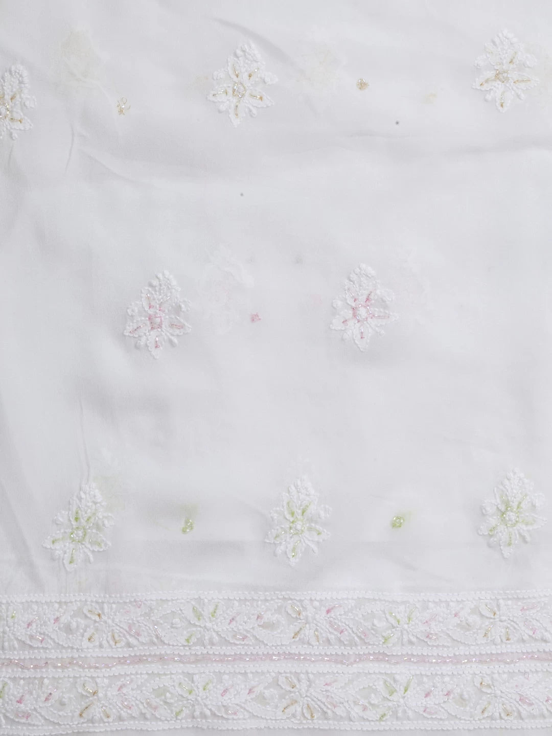 Ada Hand Embroidered White Viscose Georgette Lucknowi Chikankari Unstitched Kurta Dupatta Set With Cutdana Work 01A397266