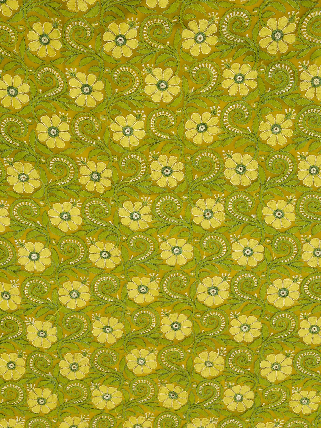 Ada Hand Embroidered Yellow Georgette Lucknowi Chikankari Unstitched Kurta Piece 01A109633