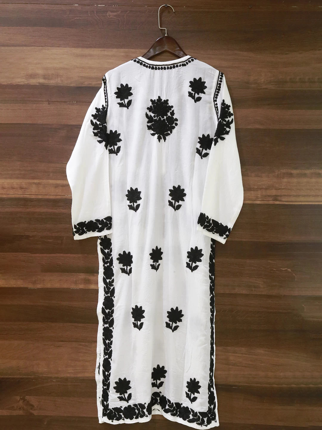 Ada Hand Embroidered White & Black Rayon Lucknowi Chikankari Straight Kurta A411495