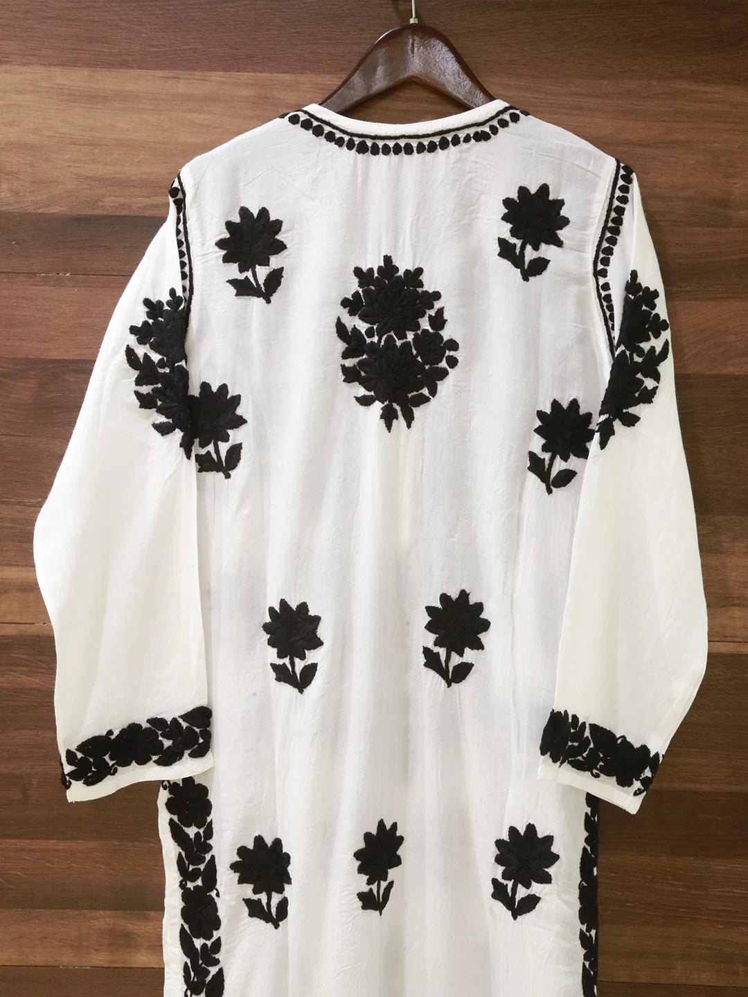 Ada Hand Embroidered White & Black Rayon Lucknowi Chikankari Straight Kurta A411495