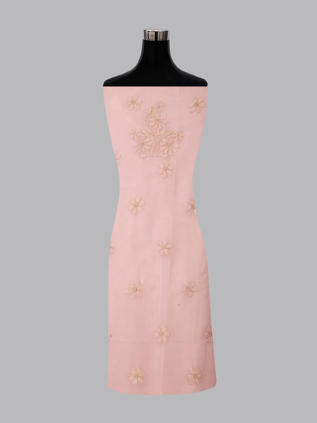 Ada Hand Embroidered Candlelight Peach Georgette Lucknowi Chikan Unstitched Kurta Piece 01A209174