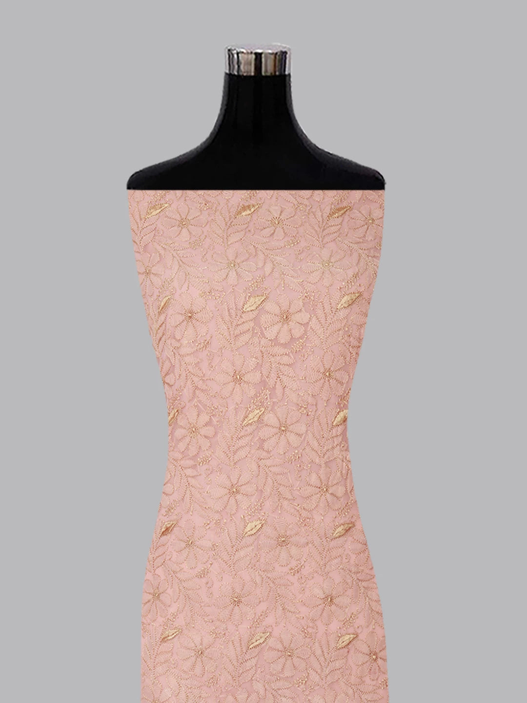 Ada Hand Embroidered Candlelight Peach Georgette Lucknowi Chikan Unstitched Kurta Piece 01A209174