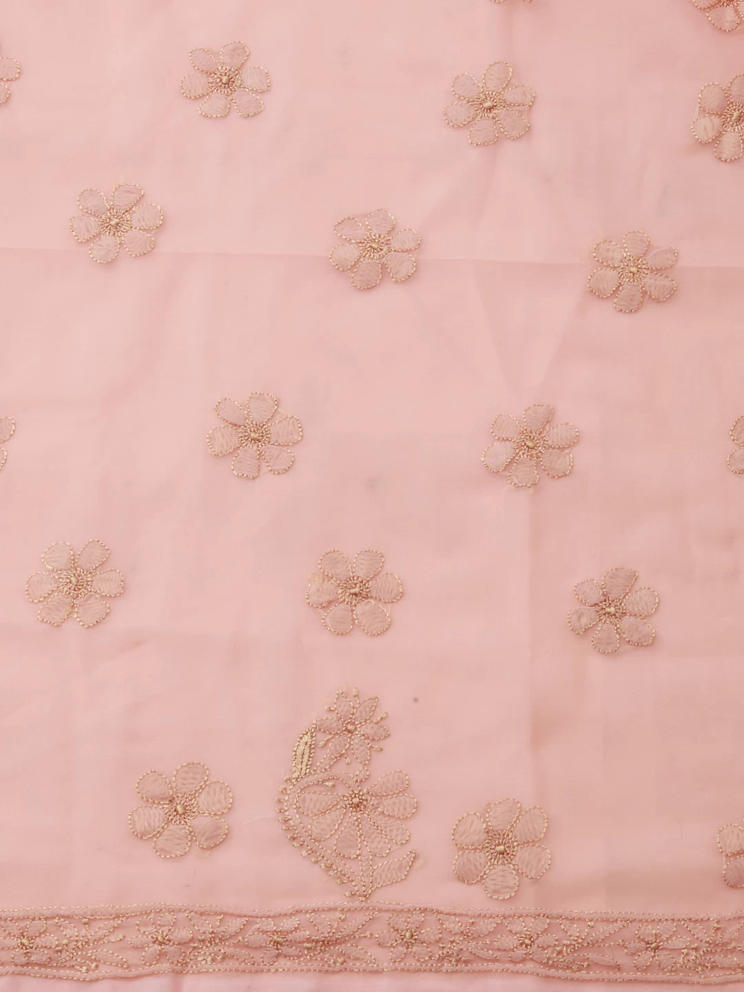 Ada Hand Embroidered Candlelight Peach Georgette Lucknowi Chikan Unstitched Kurta Piece 01A209174