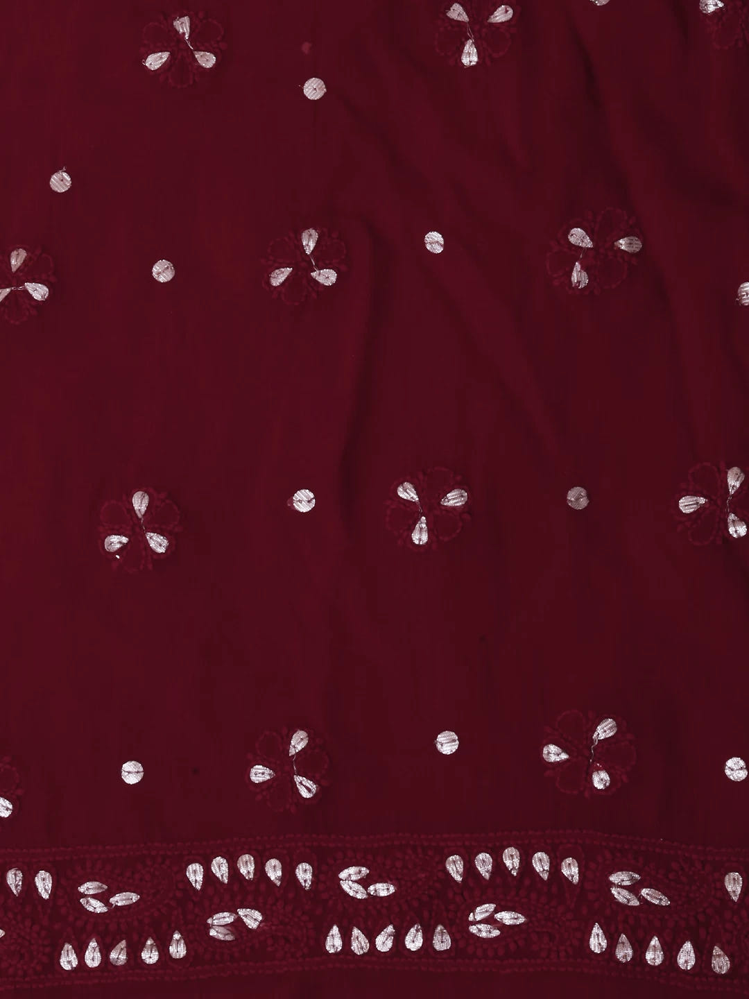Ada Hand Embroidered Sangria Red Viscose Georgette Lucknowi Chikankari Unstitched Kurta Dupatta Set with Pearl Work 01A381023