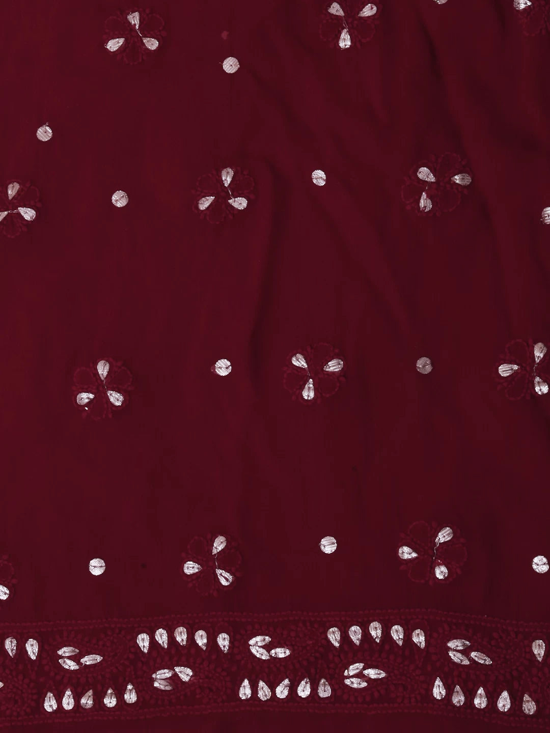 Ada Hand Embroidered Sangria Red Viscose Georgette Lucknowi Chikankari Unstitched Kurta Dupatta Set with Pearl Work 01A381023