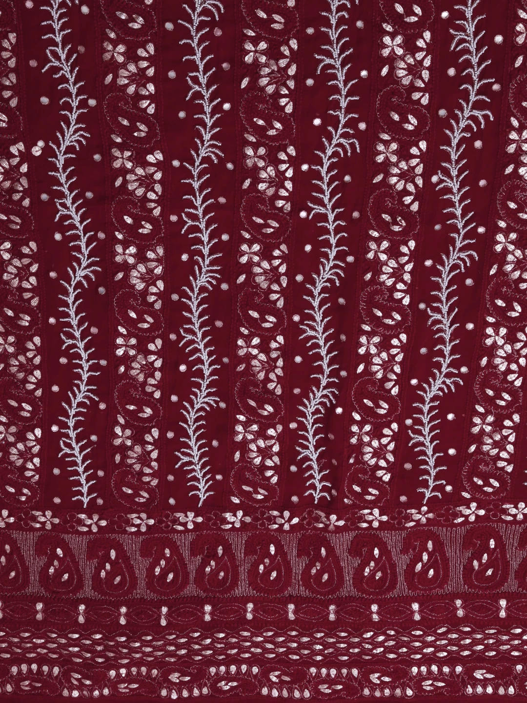 Ada Hand Embroidered Sangria Red Viscose Georgette Lucknowi Chikankari Unstitched Kurta Dupatta Set with Pearl Work 01A381023
