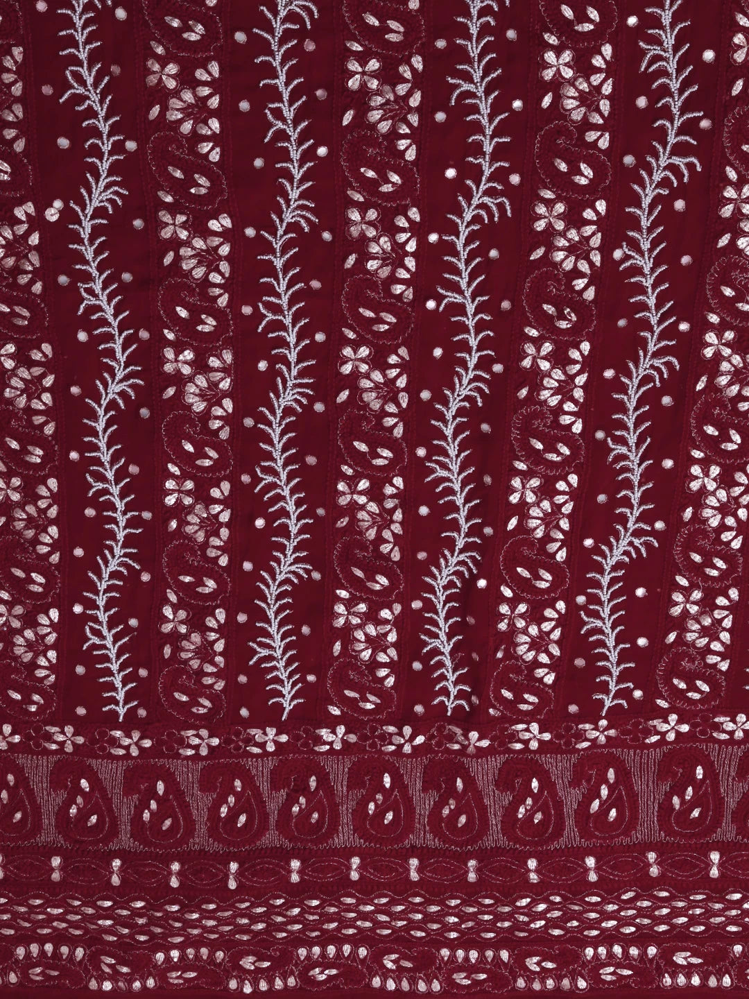 Ada Hand Embroidered Sangria Red Viscose Georgette Lucknowi Chikankari Unstitched Kurta Dupatta Set with Pearl Work 01A381023