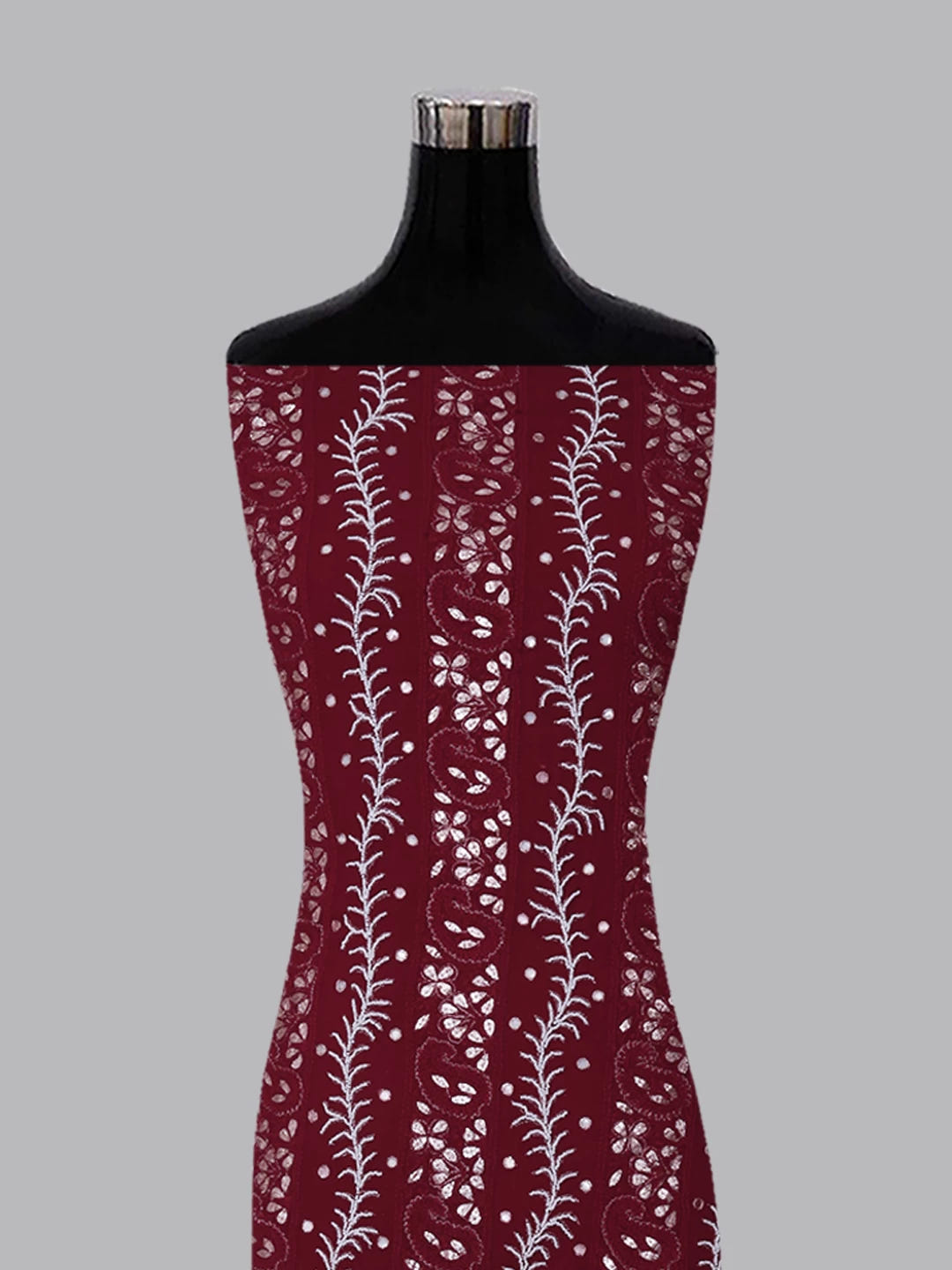 Ada Hand Embroidered Sangria Red Viscose Georgette Lucknowi Chikankari Unstitched Kurta Dupatta Set with Pearl Work 01A381023