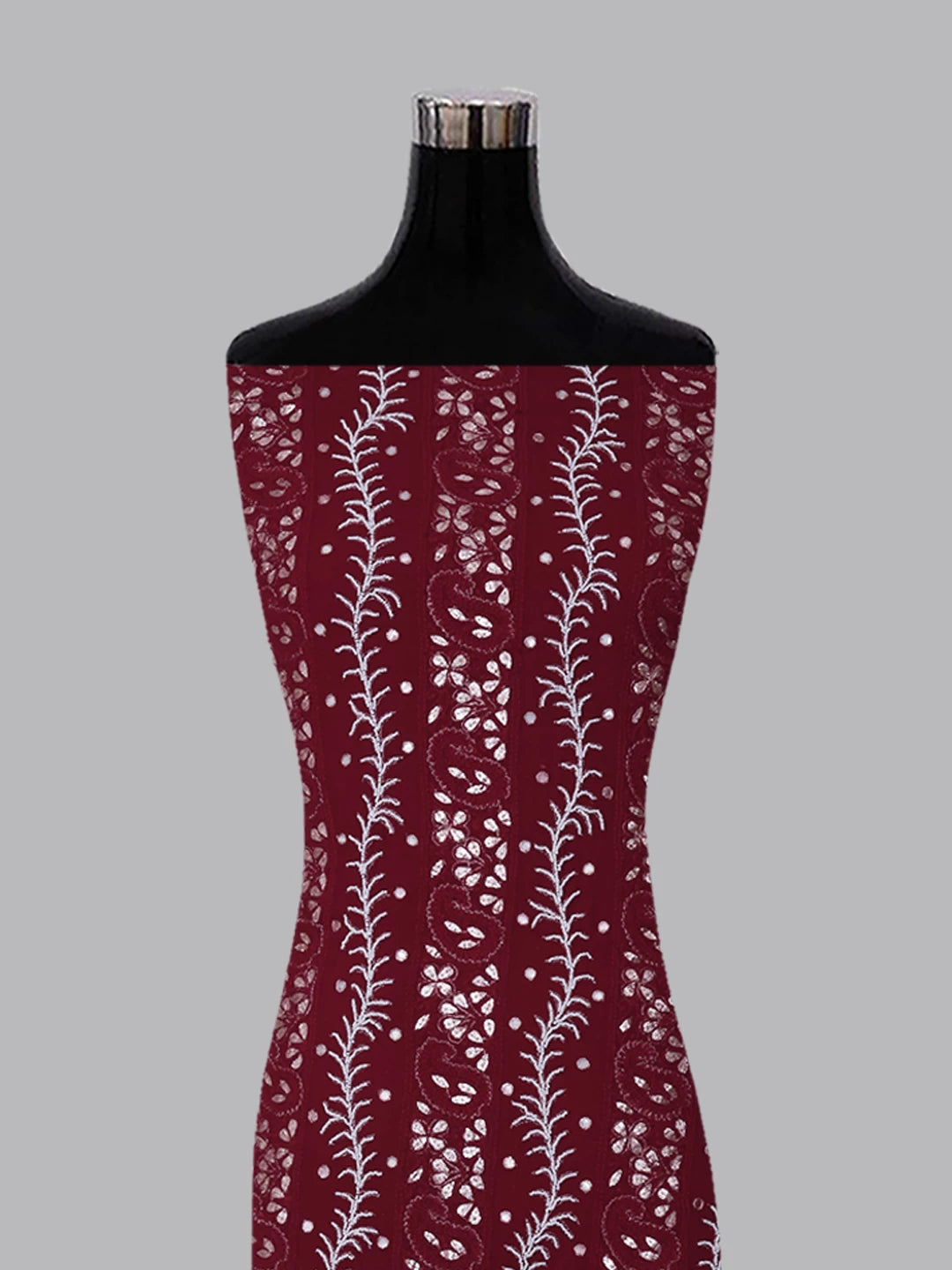 Ada Hand Embroidered Sangria Red Viscose Georgette Lucknowi Chikankari Unstitched Kurta Dupatta Set with Pearl Work 01A381023
