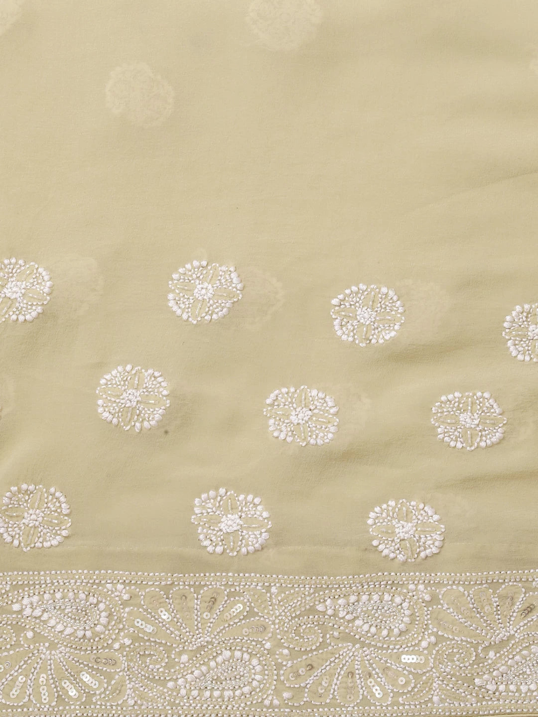 Ada Hand Embroidered Fernwood Green Pure Georgette Lucknowi Chikankari Saree/Blouse With Sequins Work 01A392974