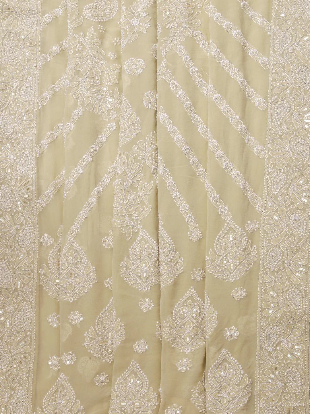 Ada Hand Embroidered Fernwood Green Pure Georgette Lucknowi Chikankari Saree/Blouse With Sequins Work 01A392974