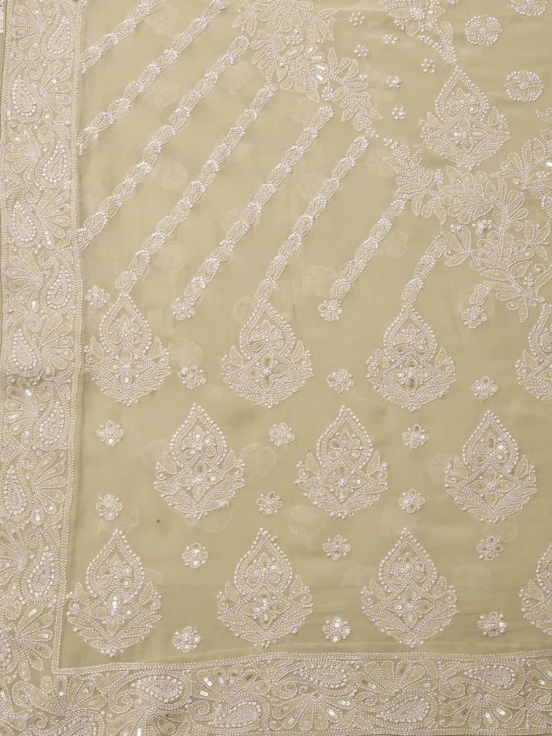 Ada Hand Embroidered Fernwood Green Pure Georgette Lucknowi Chikankari Saree/Blouse With Sequins Work 01A392974