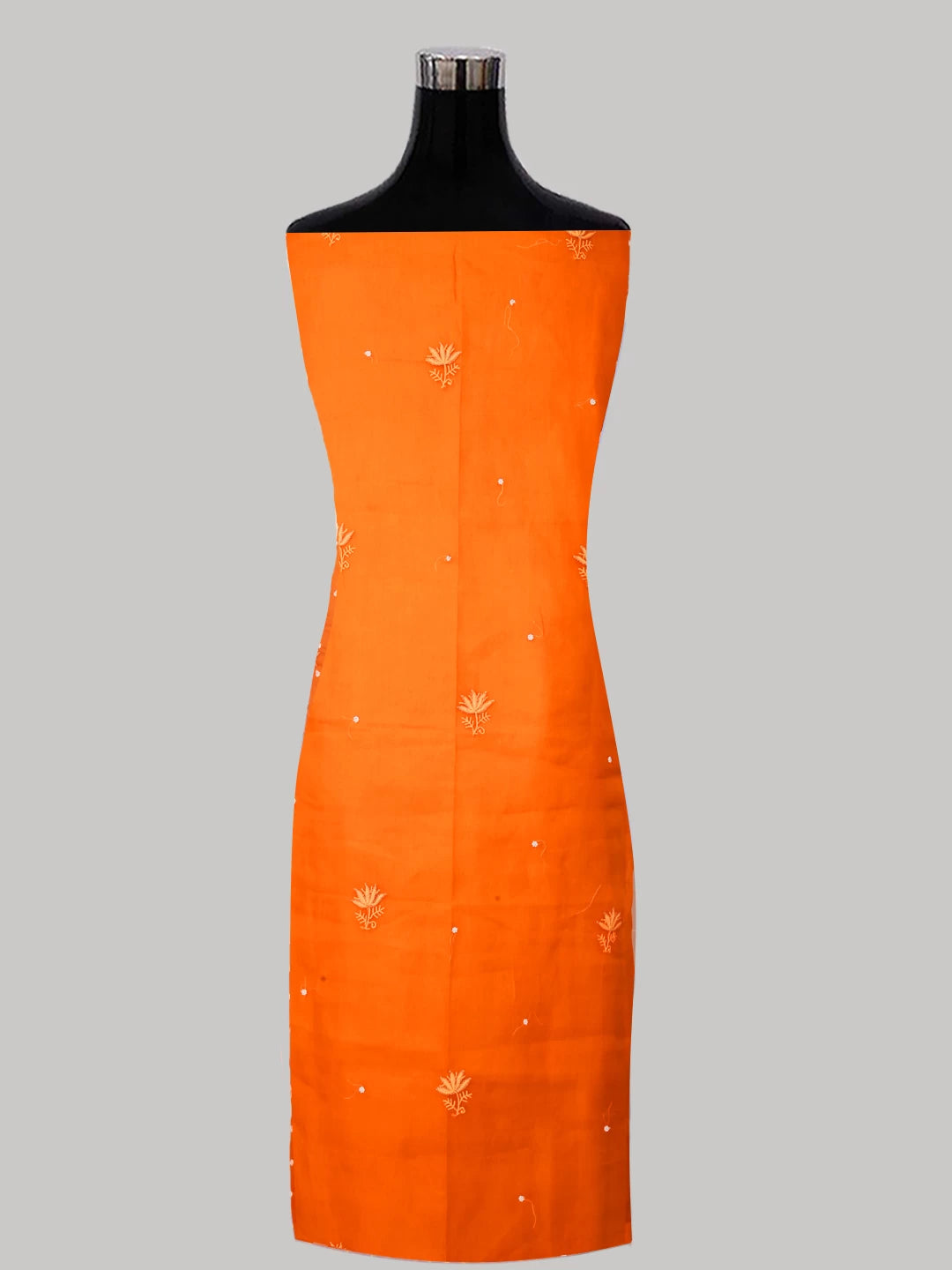 Ada Hand Embroidered Dark Orange Organza Lucknowi Chikankari Unstitched Kurta Dupatta Set With Pearl Work 01A243867