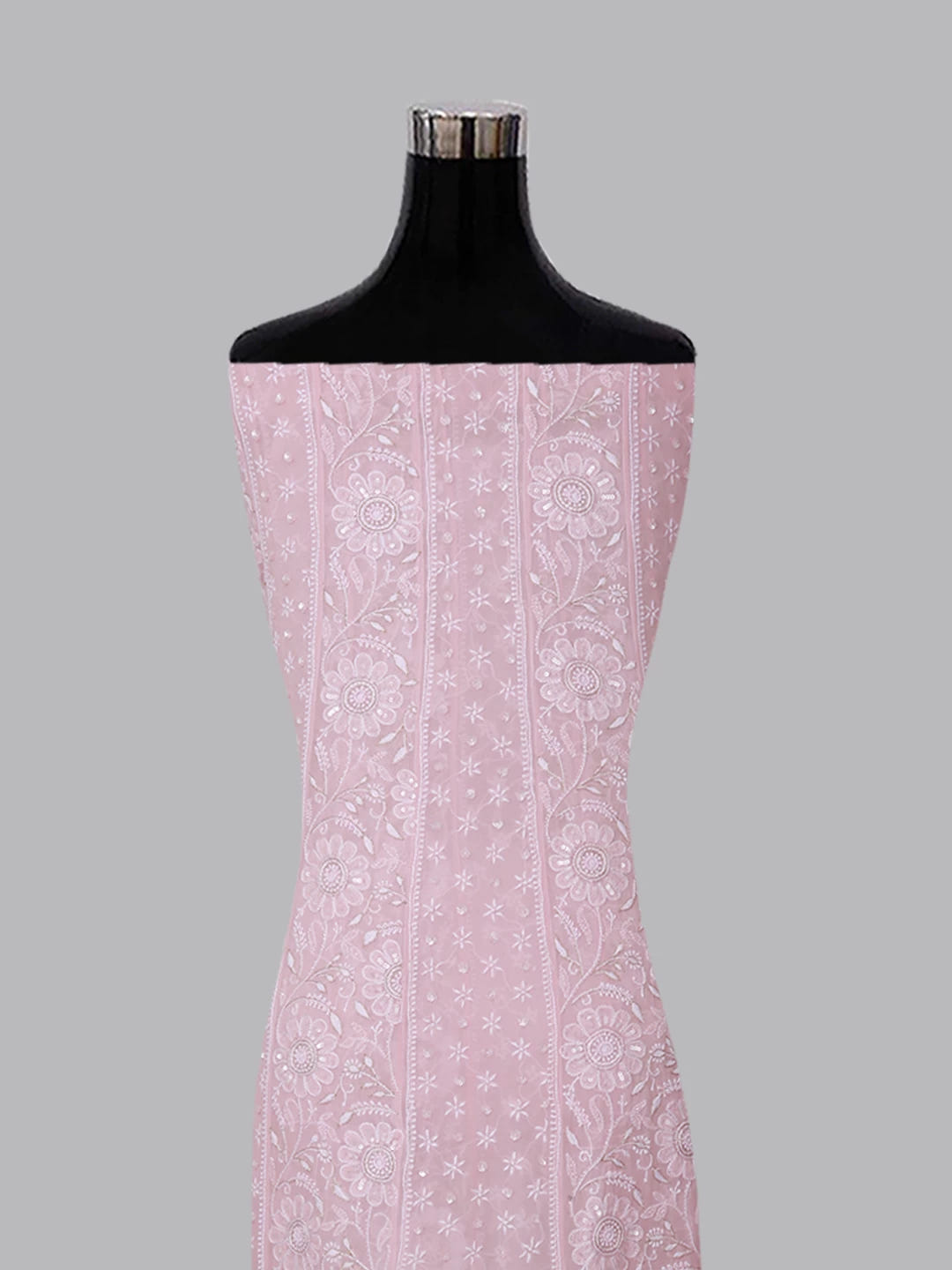 Ada Hand Embroidered Lemonade Pink Pure Georgette Lucknowi Chikankari Semi-Stitched Anarkali Kurta Dupatta Set With Pearl Work 01A260175