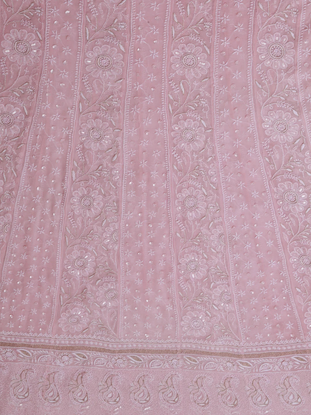 Ada Hand Embroidered Lemonade Pink Pure Georgette Lucknowi Chikankari Semi-Stitched Anarkali Kurta Dupatta Set With Pearl Work 01A260175