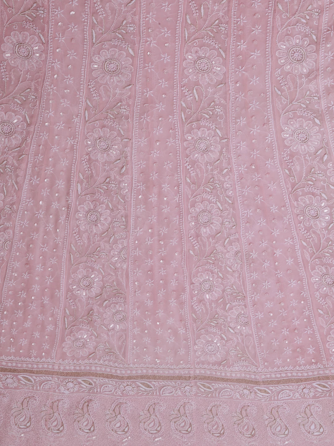 Ada Hand Embroidered Lemonade Pink Pure Georgette Lucknowi Chikankari Semi-Stitched Anarkali Kurta Dupatta Set With Pearl Work 01A260175