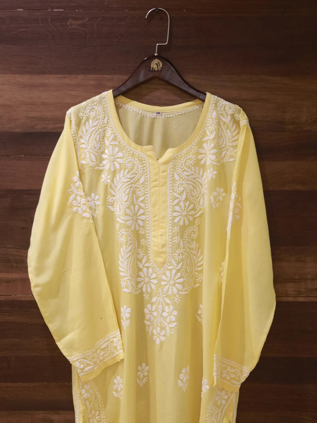 Ada Hand Embroidered Light Yellow Modal Lucknowi Chikankari Straight Kurta A411502