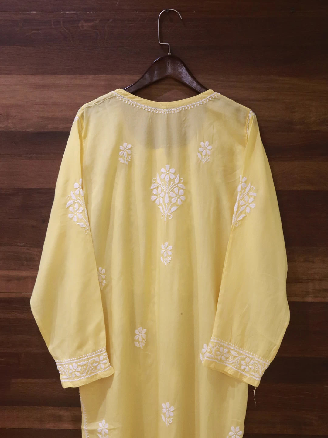 Ada Hand Embroidered Light Yellow Modal Lucknowi Chikankari Straight Kurta A411502