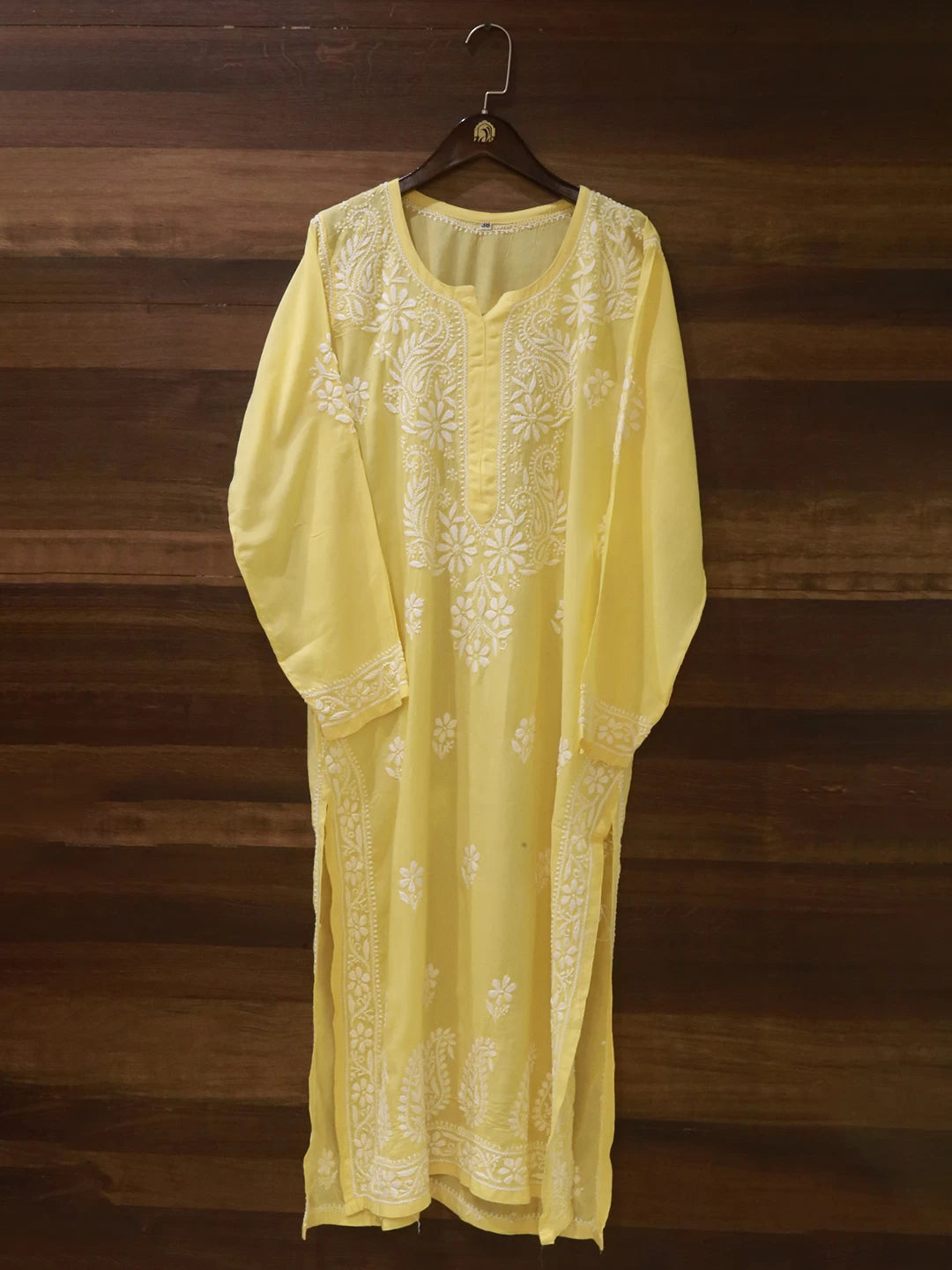 Ada Hand Embroidered Light Yellow Modal Lucknowi Chikankari Straight Kurta A411502
