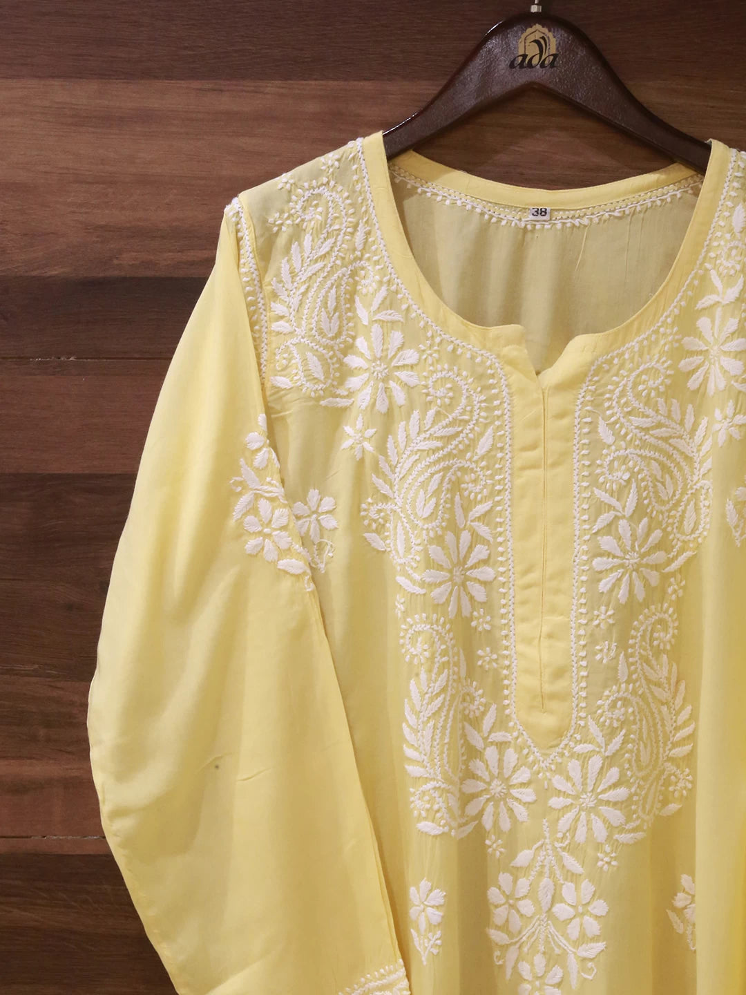 Ada Hand Embroidered Light Yellow Modal Lucknowi Chikankari Straight Kurta A411502