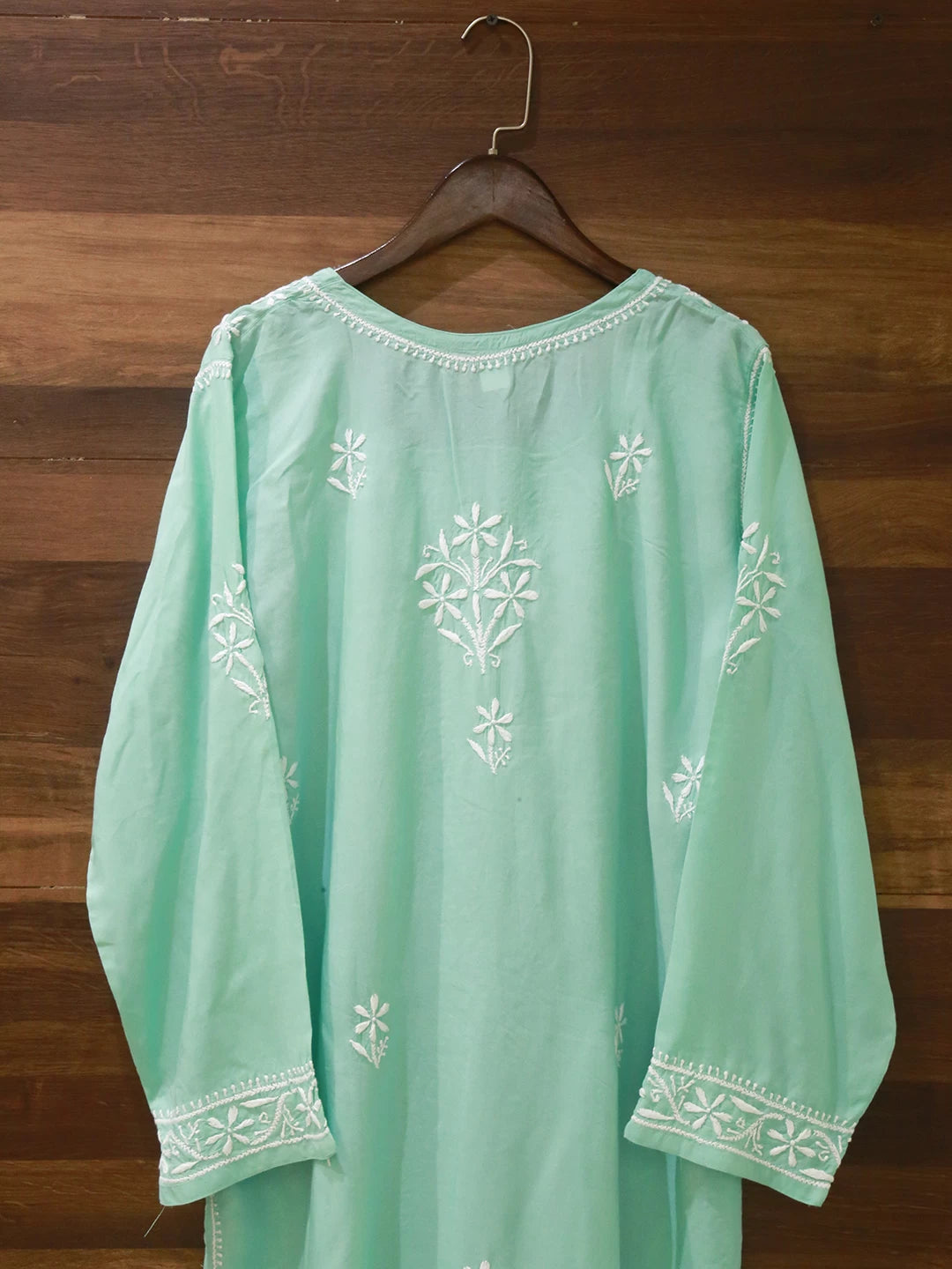 Ada Hand Embroidered Sea Green Modal Lucknowi Chikankari Straight Kurta A411496