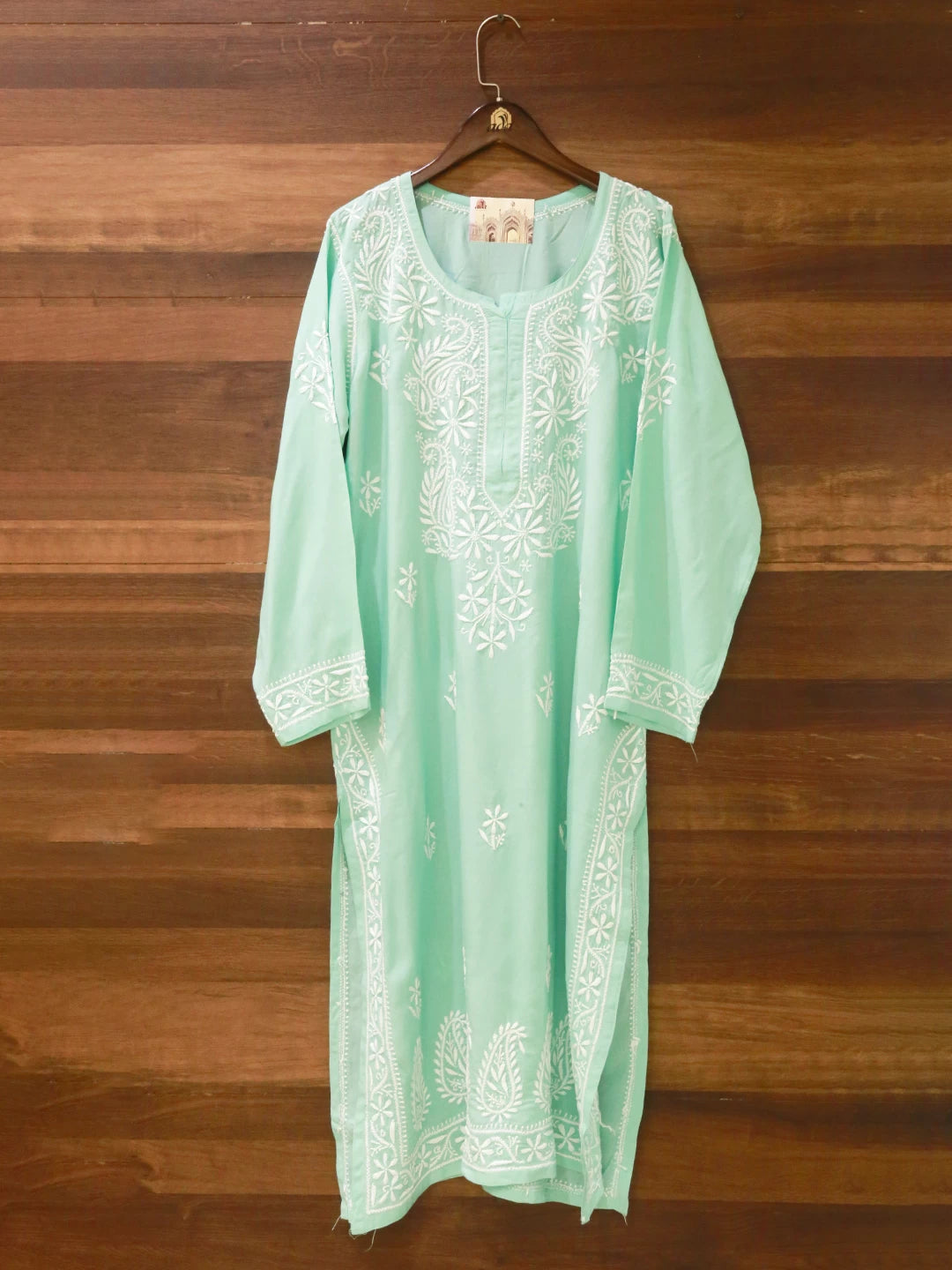 Ada Hand Embroidered Sea Green Modal Lucknowi Chikankari Straight Kurta A411496