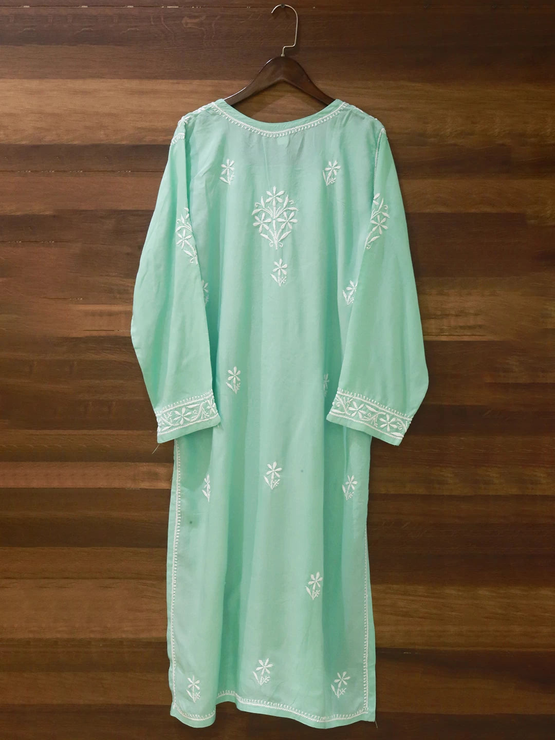 Ada Hand Embroidered Sea Green Modal Lucknowi Chikankari Straight Kurta A411496