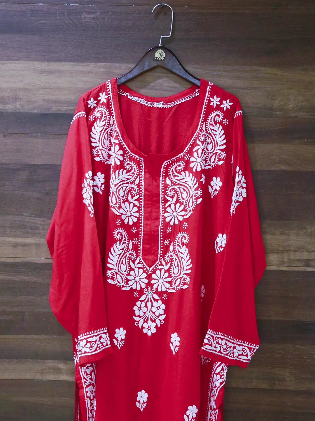Ada Hand Embroidered Red Modal Lucknowi Chikankari Straight Kurta A411504