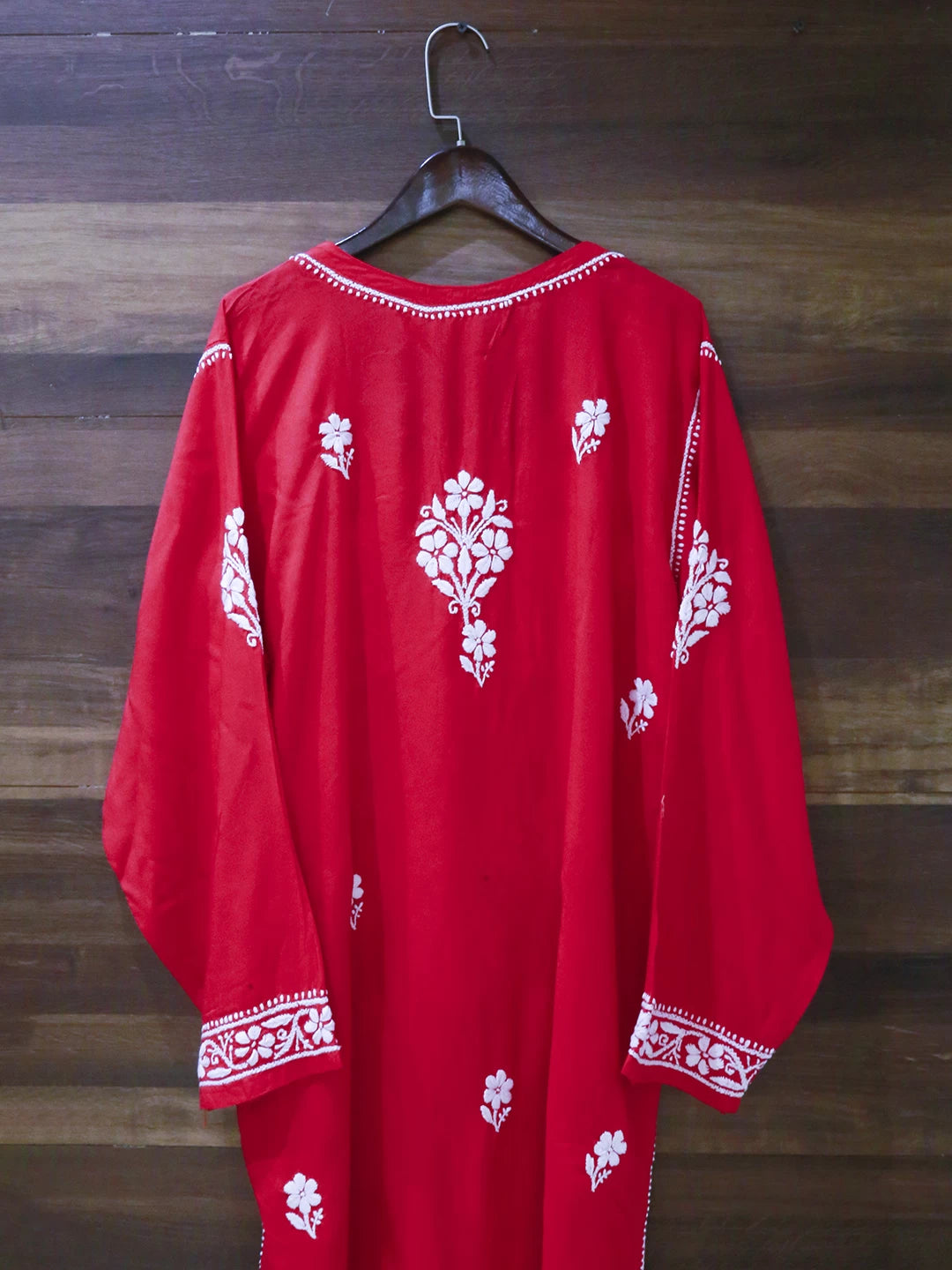 Ada Hand Embroidered Red Modal Lucknowi Chikankari Straight Kurta A411504