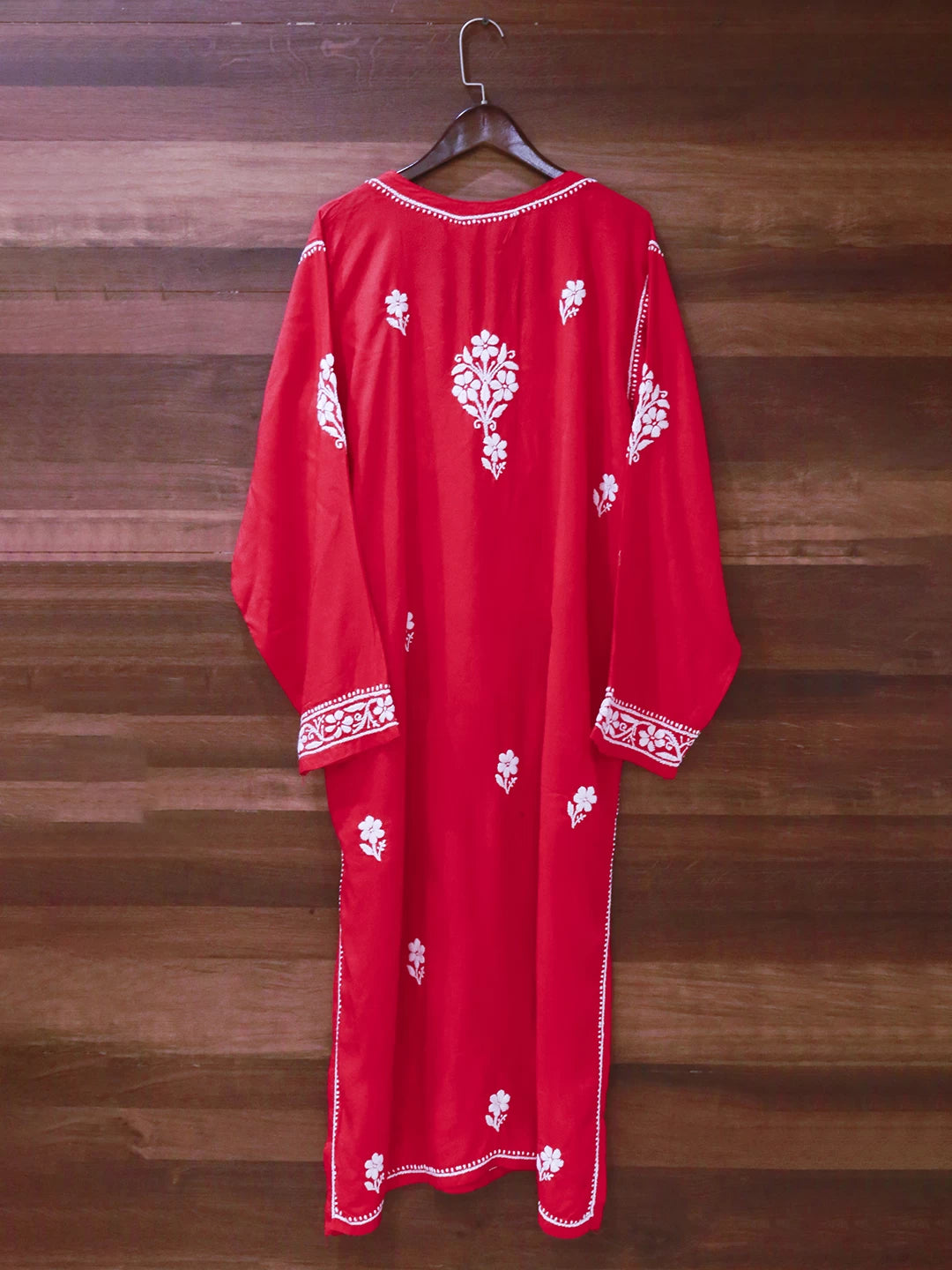 Ada Hand Embroidered Red Modal Lucknowi Chikankari Straight Kurta A411504