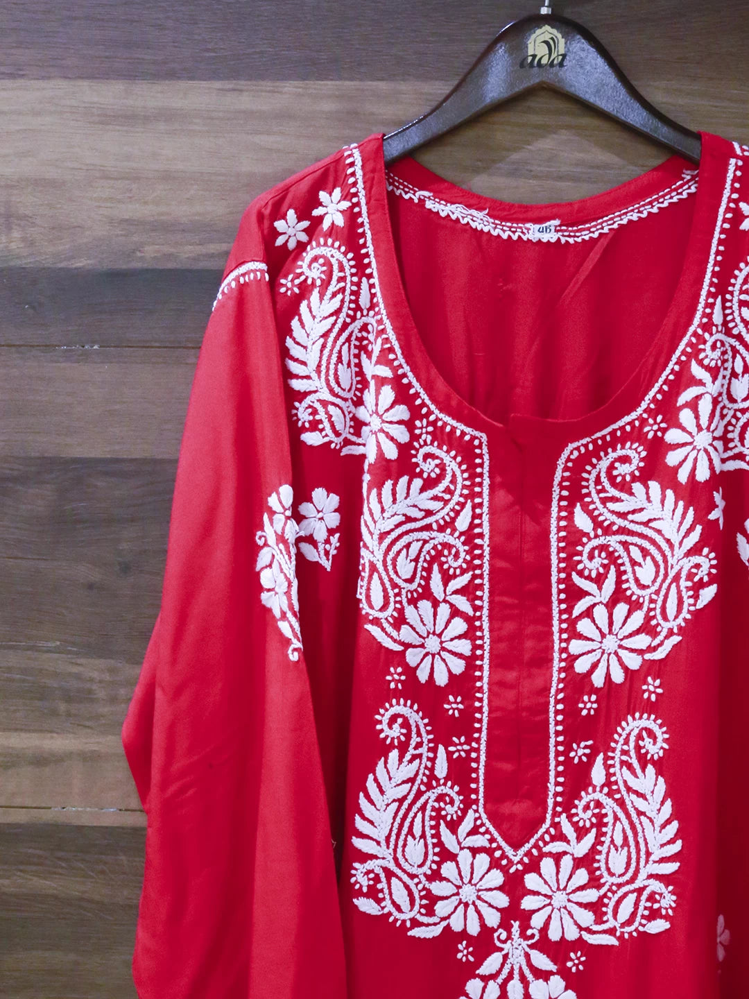 Ada Hand Embroidered Red Modal Lucknowi Chikankari Straight Kurta A411504