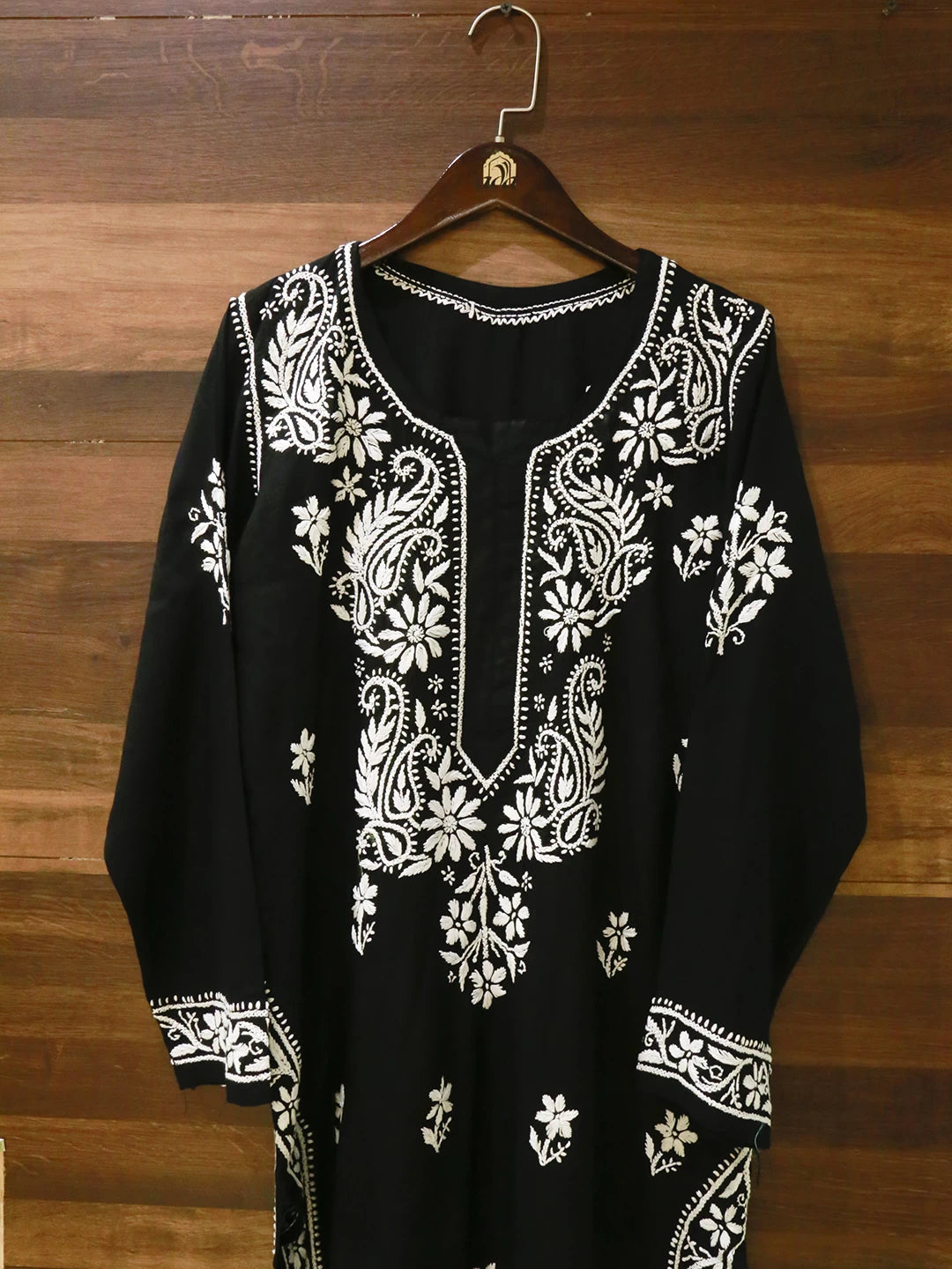 Ada Hand Embroidered Black Modal Lucknowi Chikankari Straight Kurta A411498
