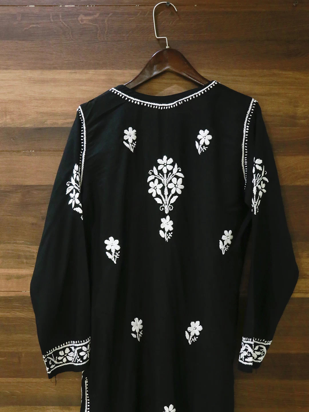 Ada Hand Embroidered Black Modal Lucknowi Chikankari Straight Kurta A411498