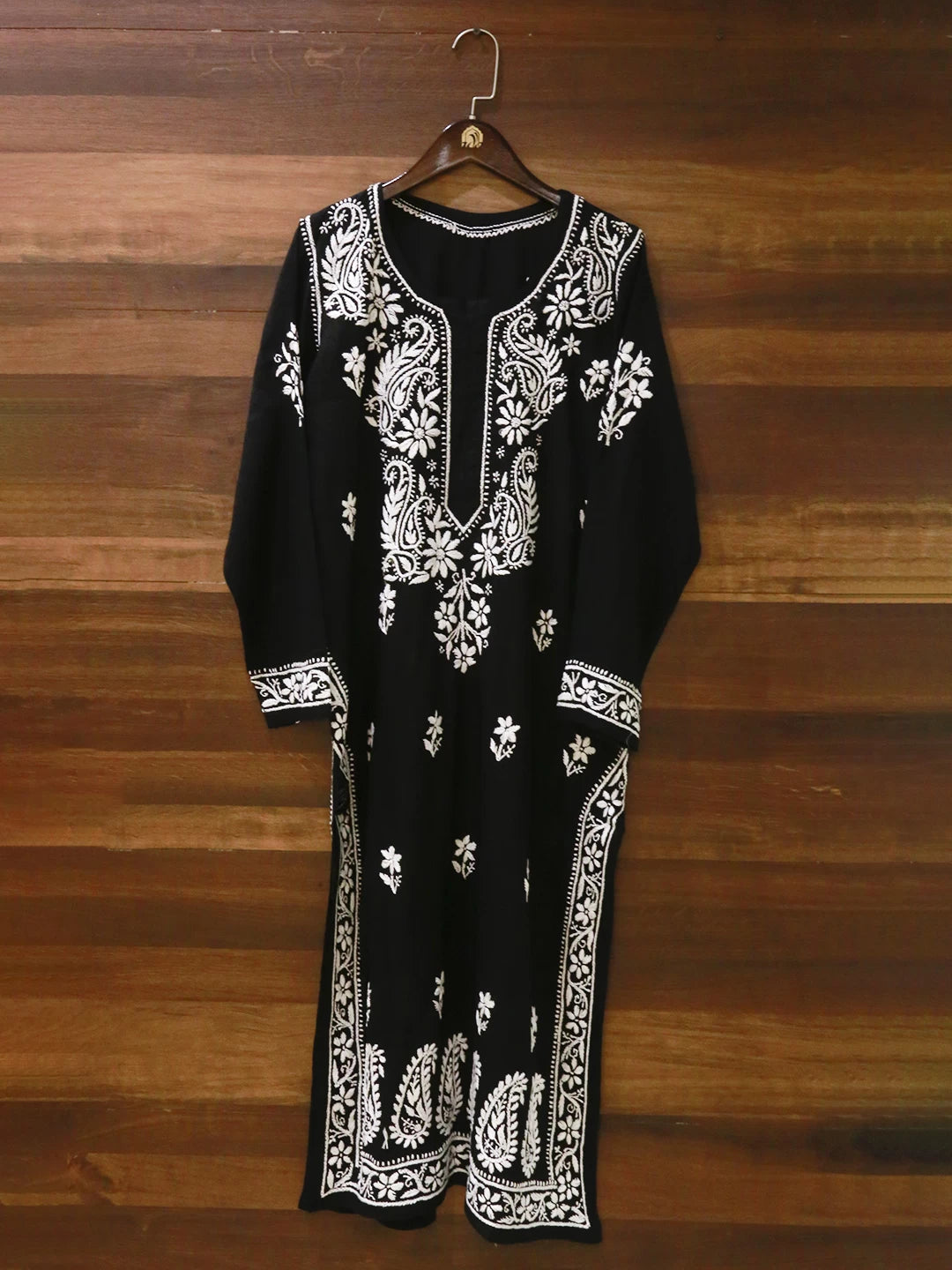 Ada Hand Embroidered Black Modal Lucknowi Chikankari Straight Kurta A411498