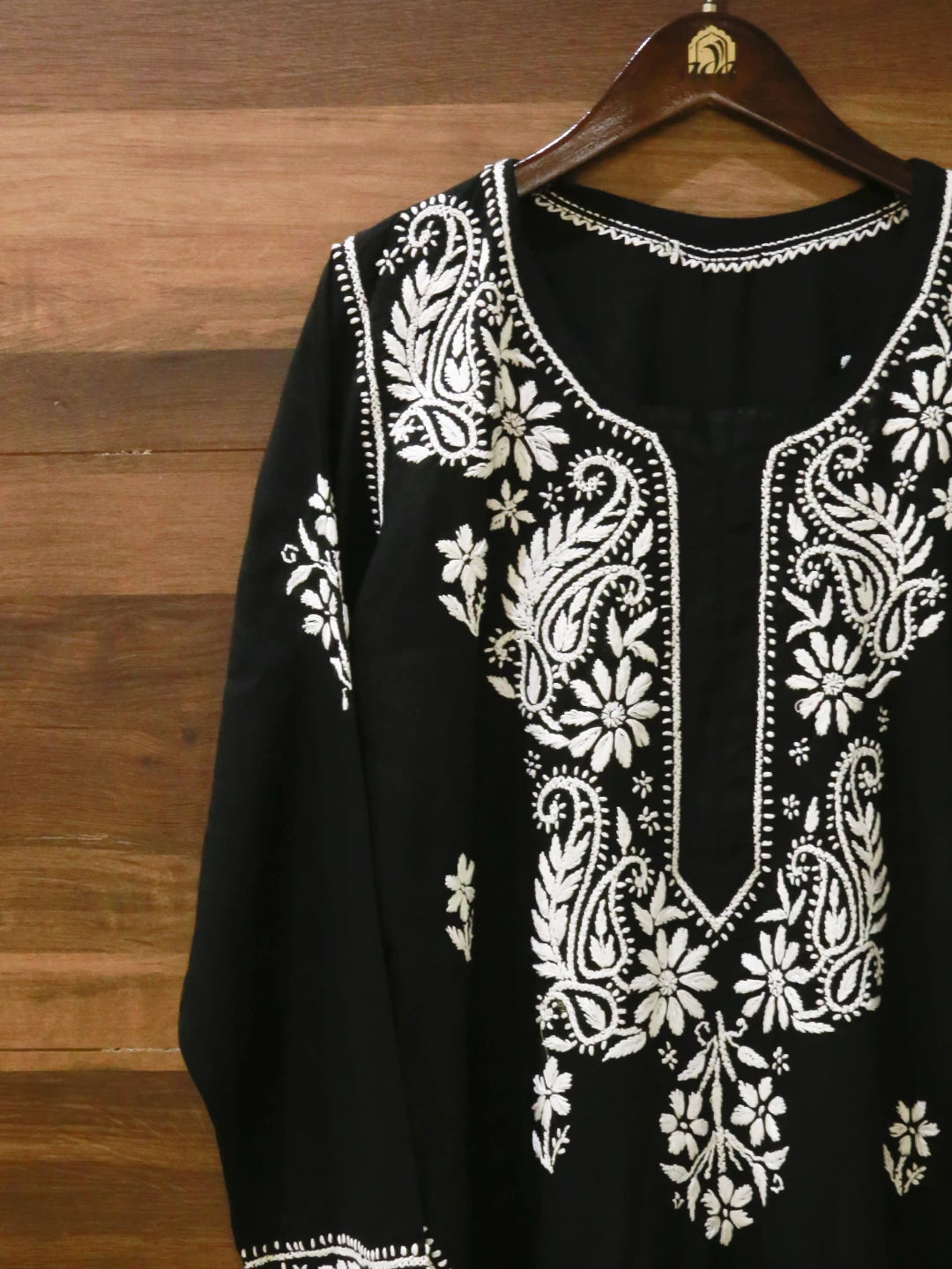 Ada Hand Embroidered Black Modal Lucknowi Chikankari Straight Kurta A411498