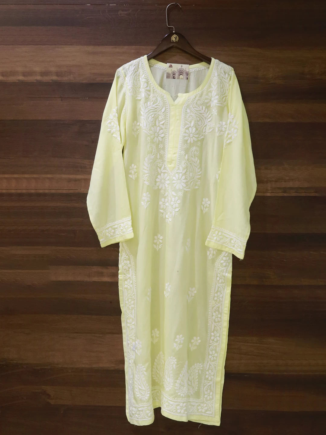 Ada Hand Embroidered Lemon Modal Lucknowi Chikankari Straight Kurta A411497