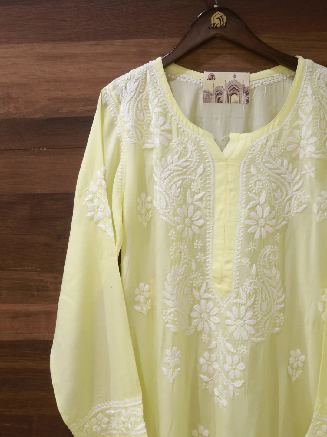 Ada Hand Embroidered Lemon Modal Lucknowi Chikankari Straight Kurta A411497
