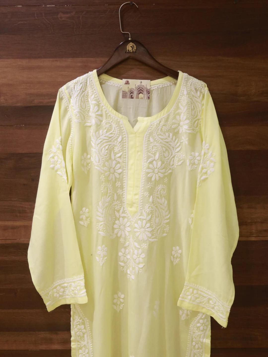 Ada Hand Embroidered Lemon Modal Lucknowi Chikankari Straight Kurta A411497