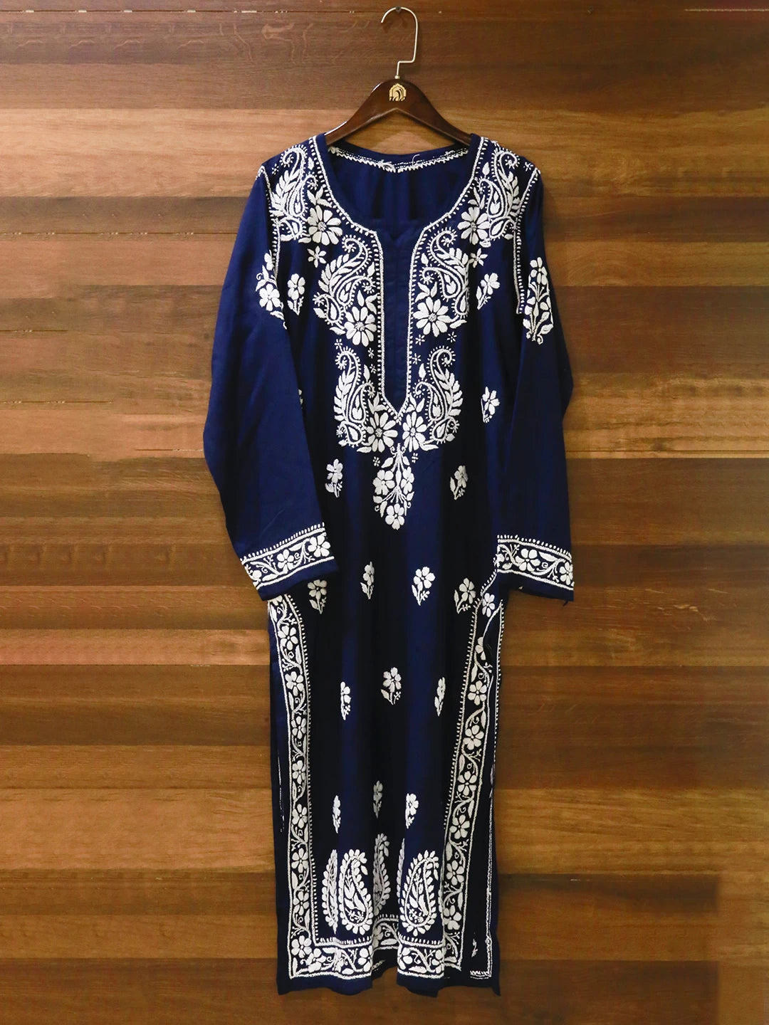 Ada Hand Embroidered Midnight Blue Modal Lucknowi Chikankari Straight Kurta A411499