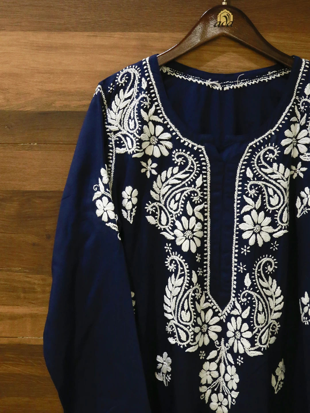 Ada Hand Embroidered Midnight Blue Modal Lucknowi Chikankari Straight Kurta A411499