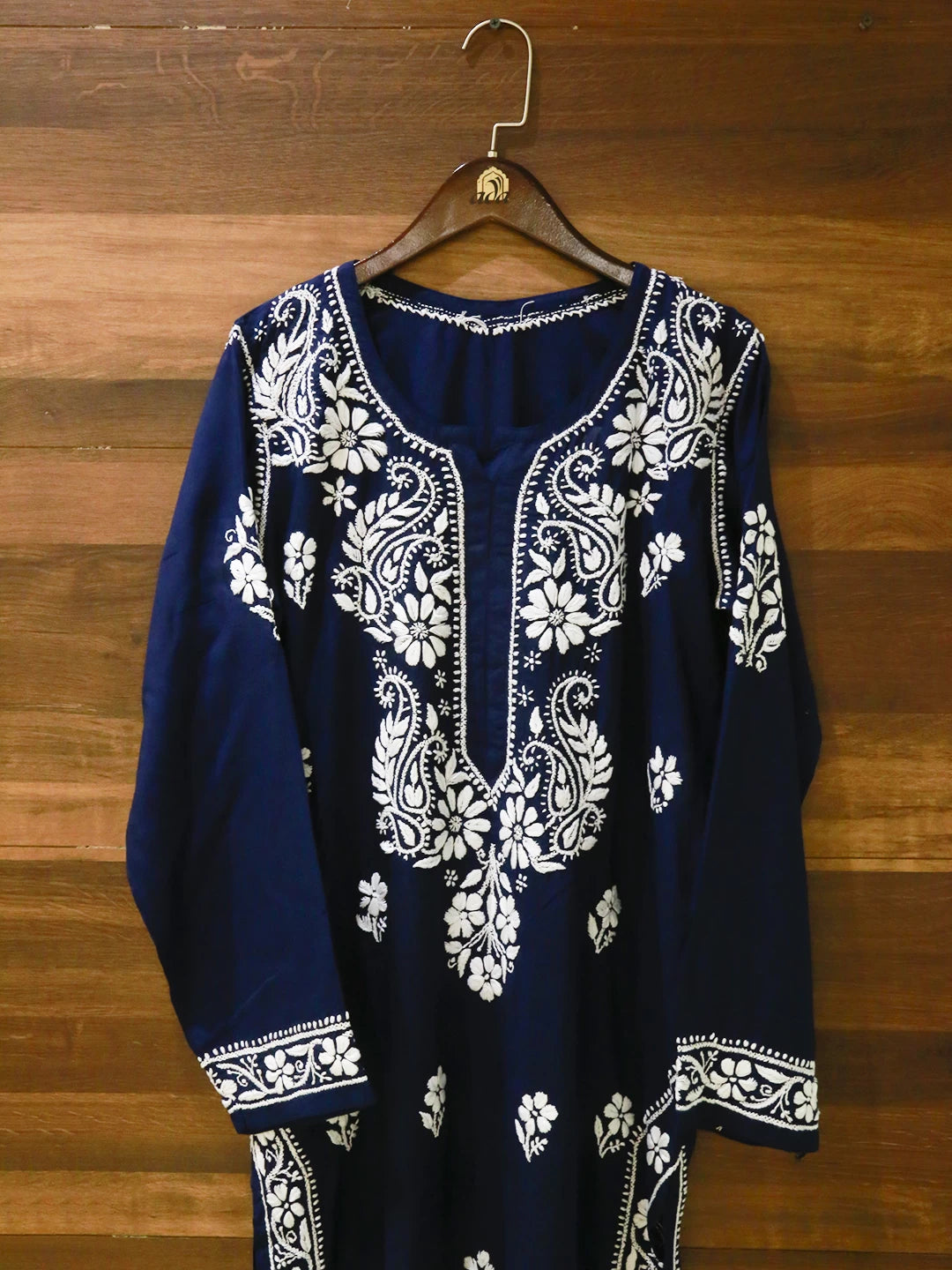 Ada Hand Embroidered Midnight Blue Modal Lucknowi Chikankari Straight Kurta A411499