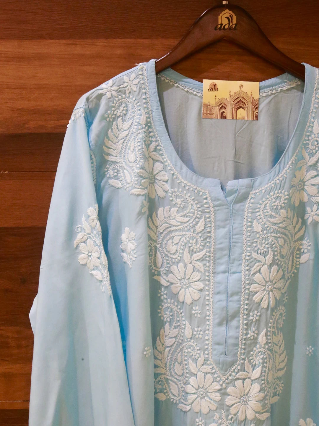 Ada Hand Embroidered Arctic Blue Modal Lucknowi Chikankari Straight Kurta A411501