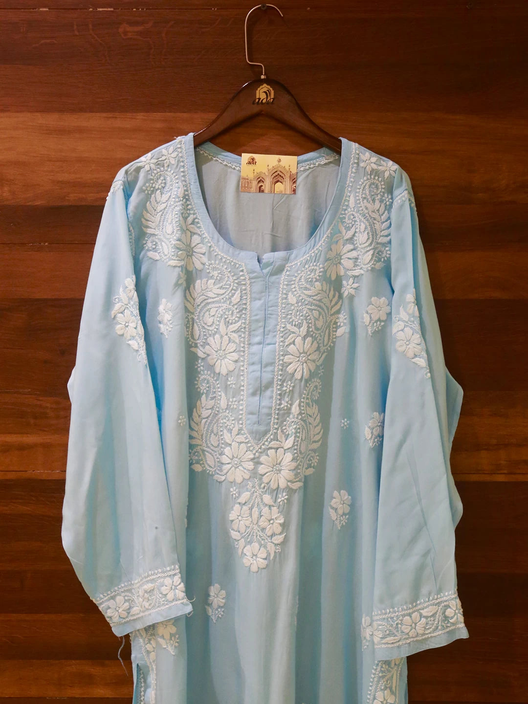 Ada Hand Embroidered Arctic Blue Modal Lucknowi Chikankari Straight Kurta A411501